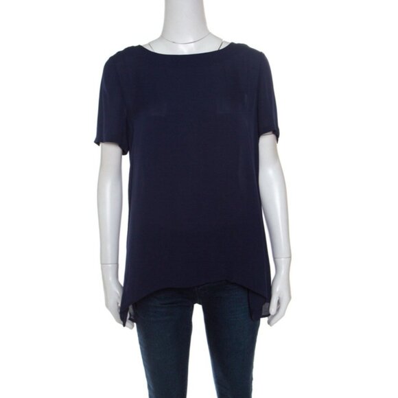 Diane Von Furstenberg Women's Navy Flutter Sleeve Silk Top Sz 8 Party Career DVF - Picture 1 of 8